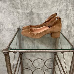 Madewell Inez shoes women’s size 7.5 Mary Jane Studded suede leather Brown ankle